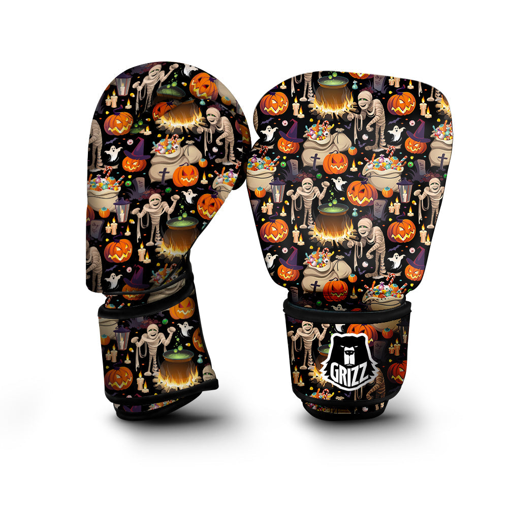 Mummy And Pumpkins Halloween Print Pattern Boxing Gloves-grizzshop