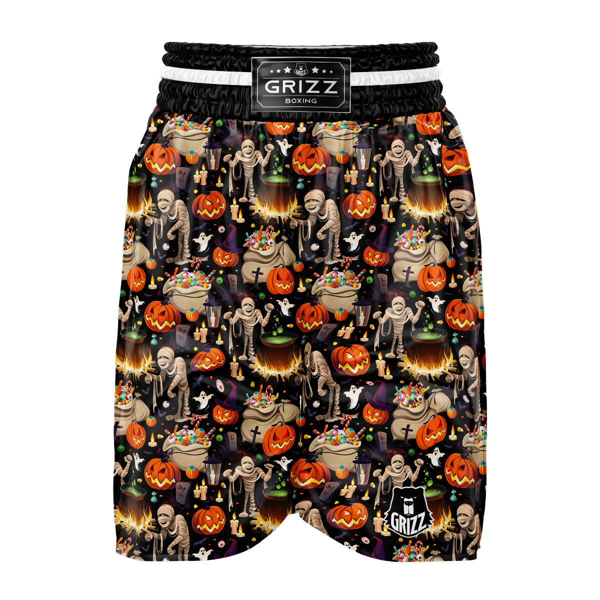 Mummy And Pumpkins Halloween Print Pattern Boxing Shorts-grizzshop