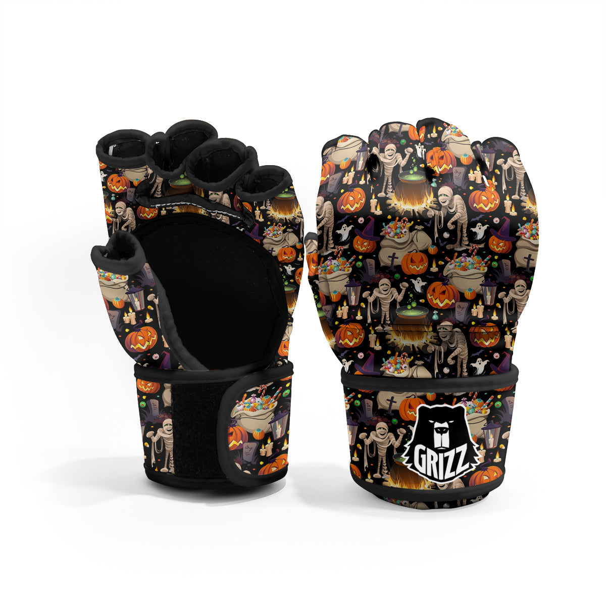 Mummy And Pumpkins Halloween Print Pattern MMA Gloves-grizzshop