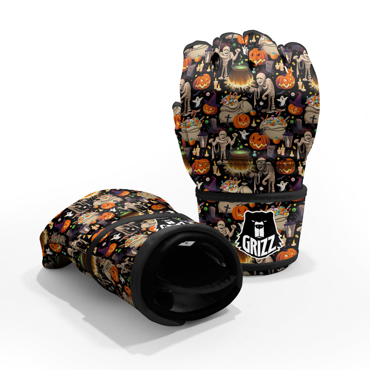 Mummy And Pumpkins Halloween Print Pattern MMA Gloves-grizzshop