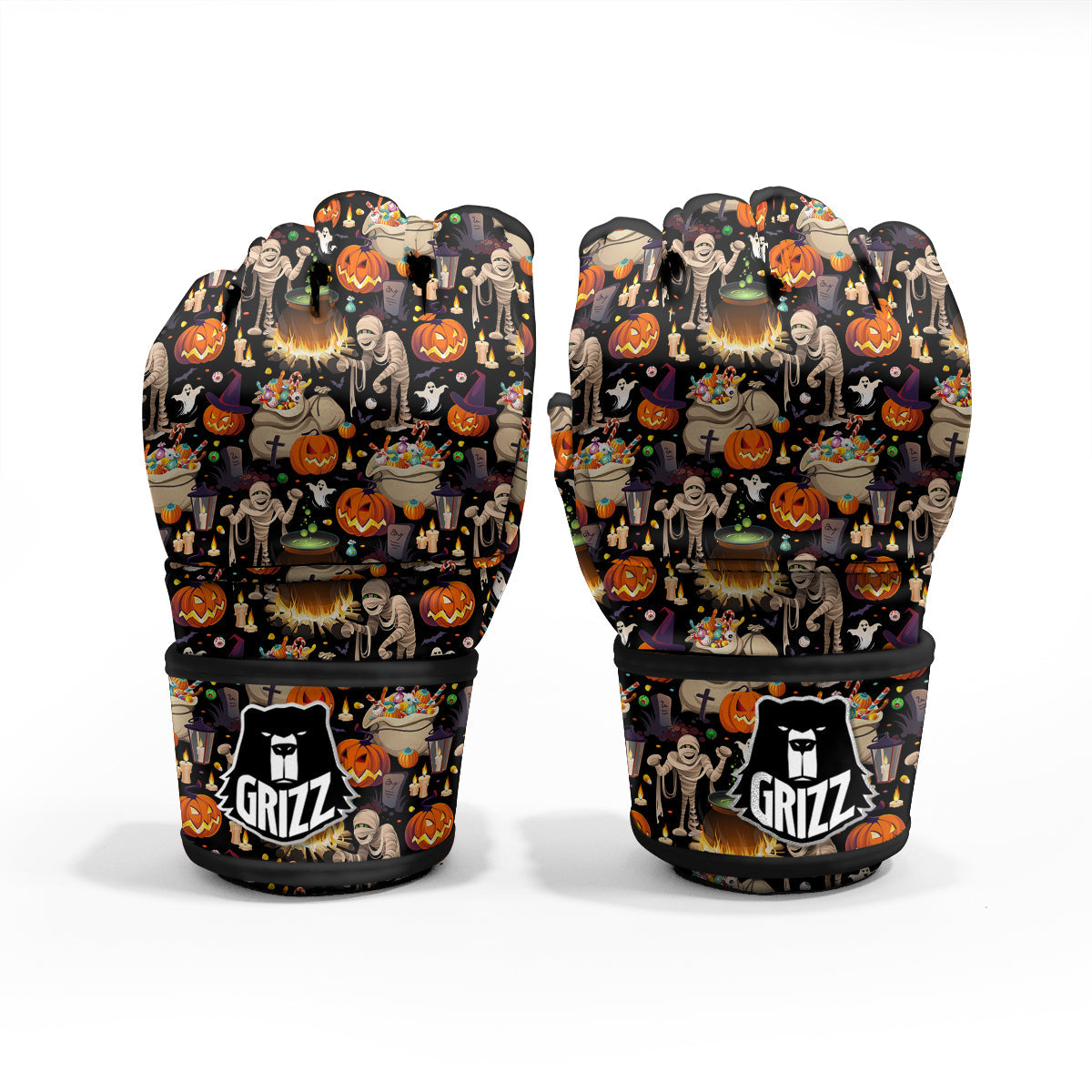 Mummy And Pumpkins Halloween Print Pattern MMA Gloves-grizzshop