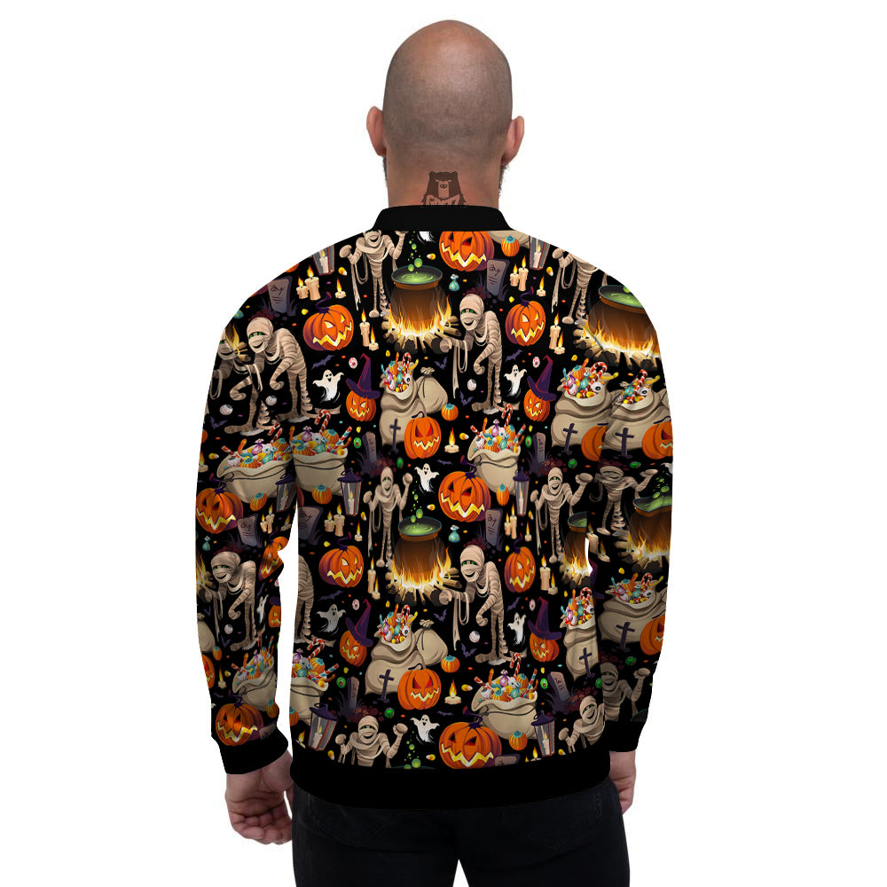 Mummy And Pumpkins Halloween Print Pattern Men's Bomber Jacket-grizzshop