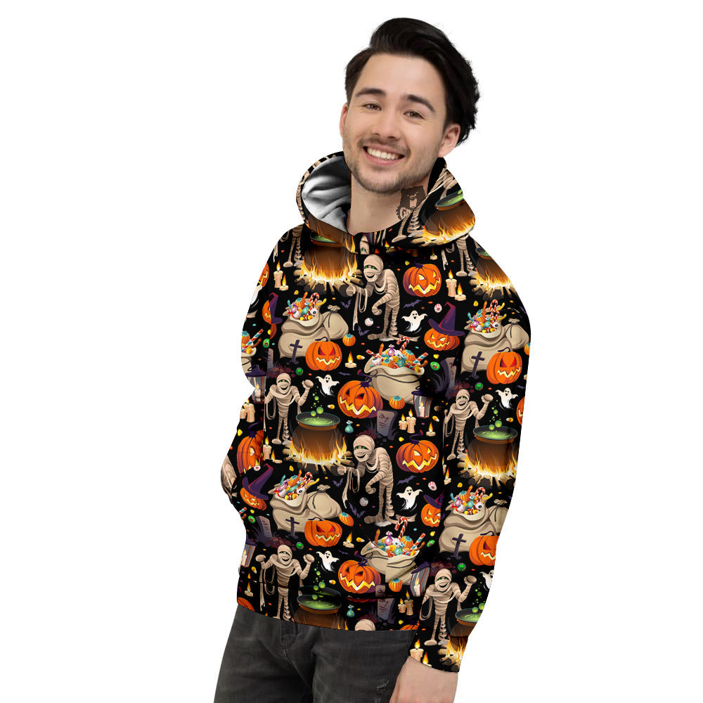Mummy And Pumpkins Halloween Print Pattern Men's Hoodie-grizzshop