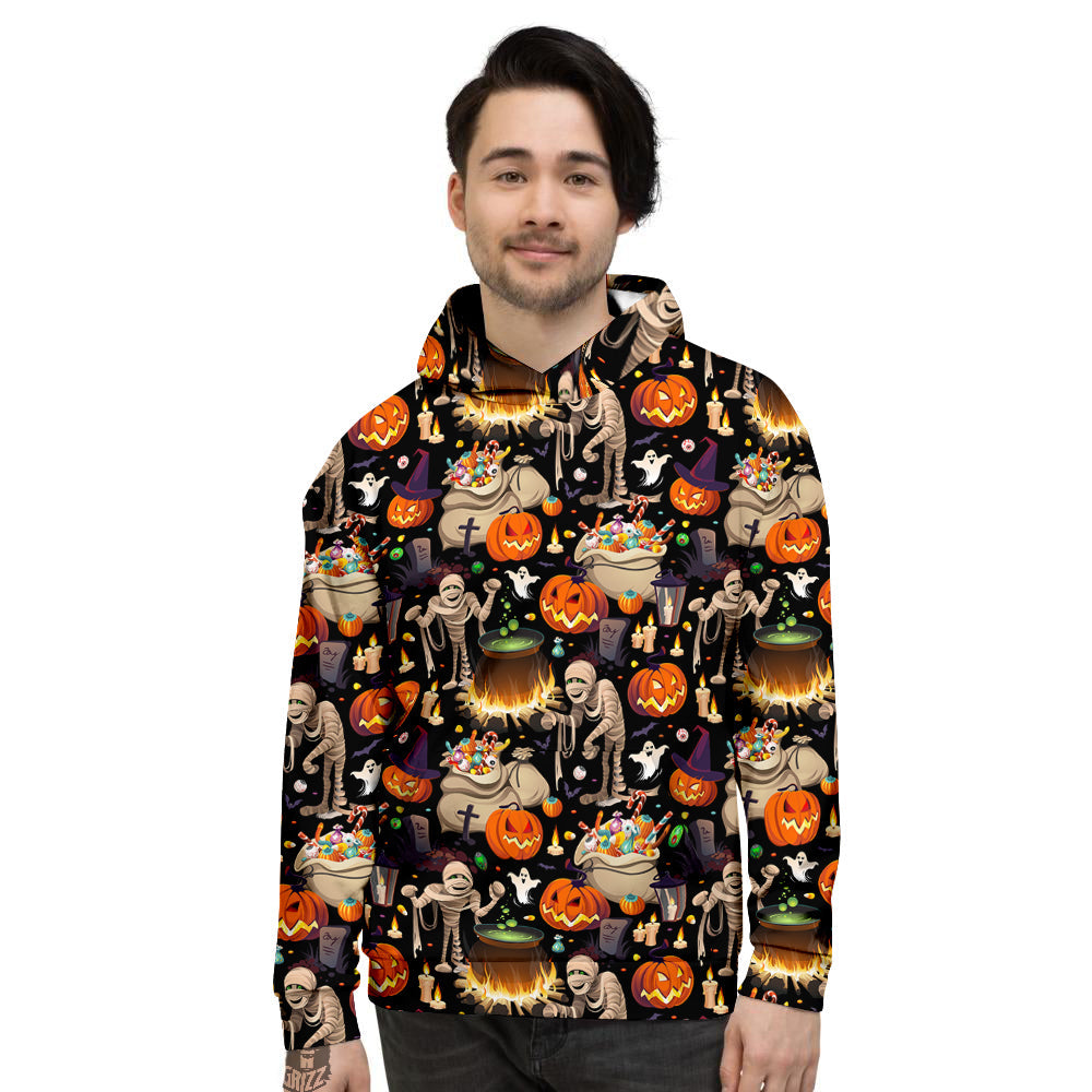 Mummy And Pumpkins Halloween Print Pattern Men's Hoodie-grizzshop