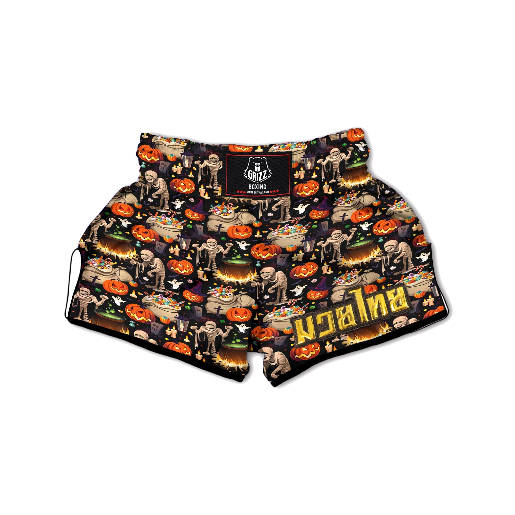 Mummy And Pumpkins Halloween Print Pattern Muay Thai Boxing Shorts-grizzshop