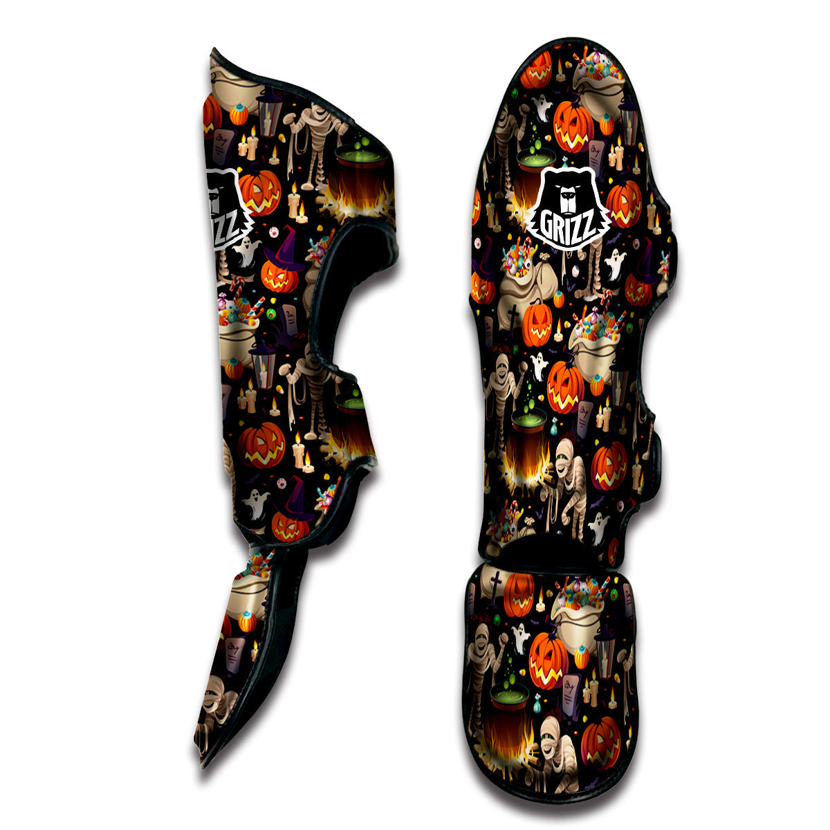Mummy And Pumpkins Halloween Print Pattern Muay Thai Shin Guards-grizzshop