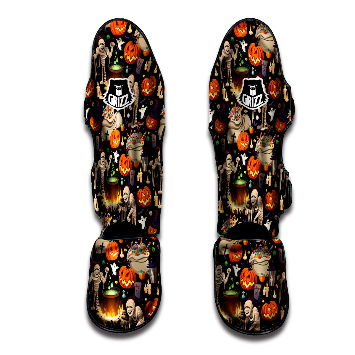 Mummy And Pumpkins Halloween Print Pattern Muay Thai Shin Guards-grizzshop