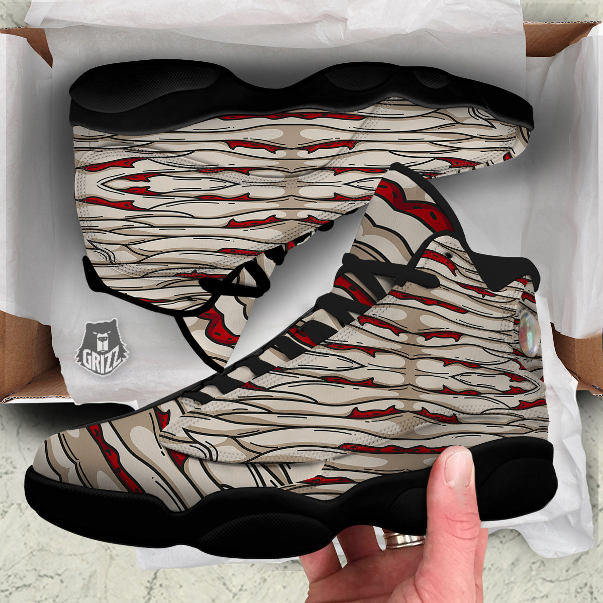 Mummy Bandage Print Pattern Black Basketball Shoes-grizzshop