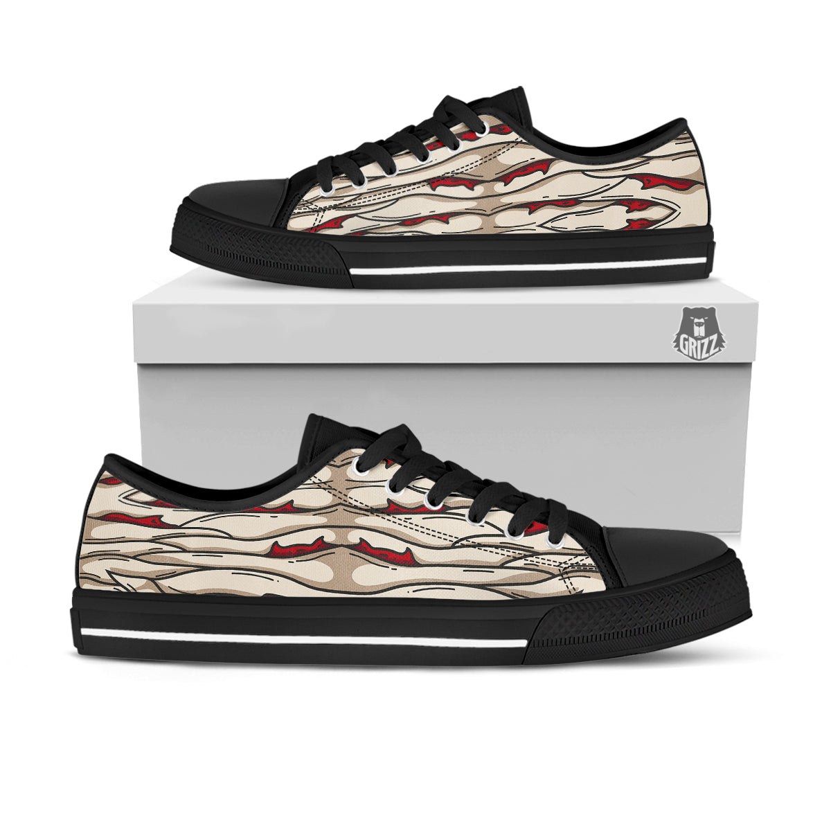 Mummy Bandage Print Pattern Black Low Top Shoes-grizzshop