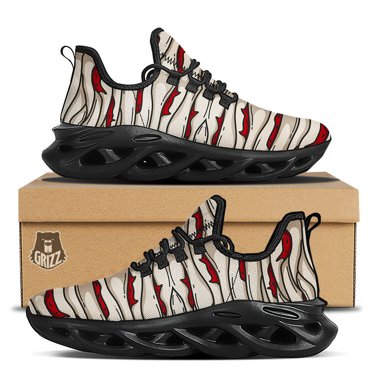 Mummy Bandage Print Pattern Black Running Shoes-grizzshop