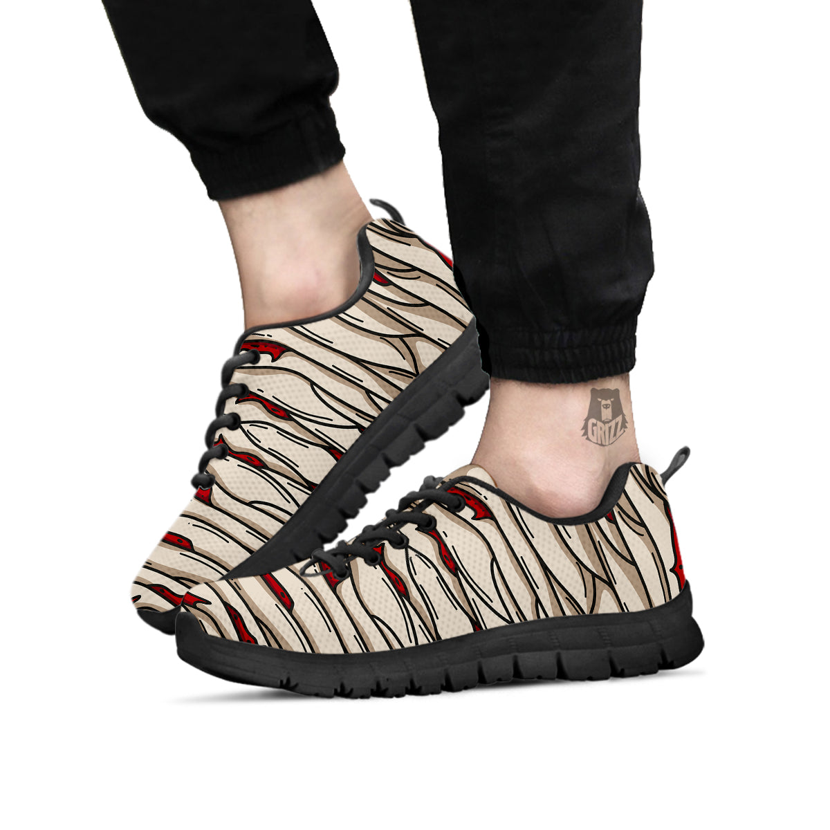 Mummy Bandage Print Pattern Black Sneaker-grizzshop