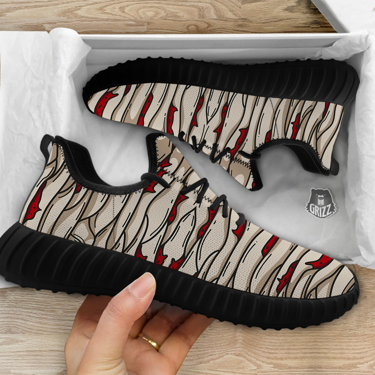 Mummy Bandage Print Pattern Black Walking Shoes-grizzshop