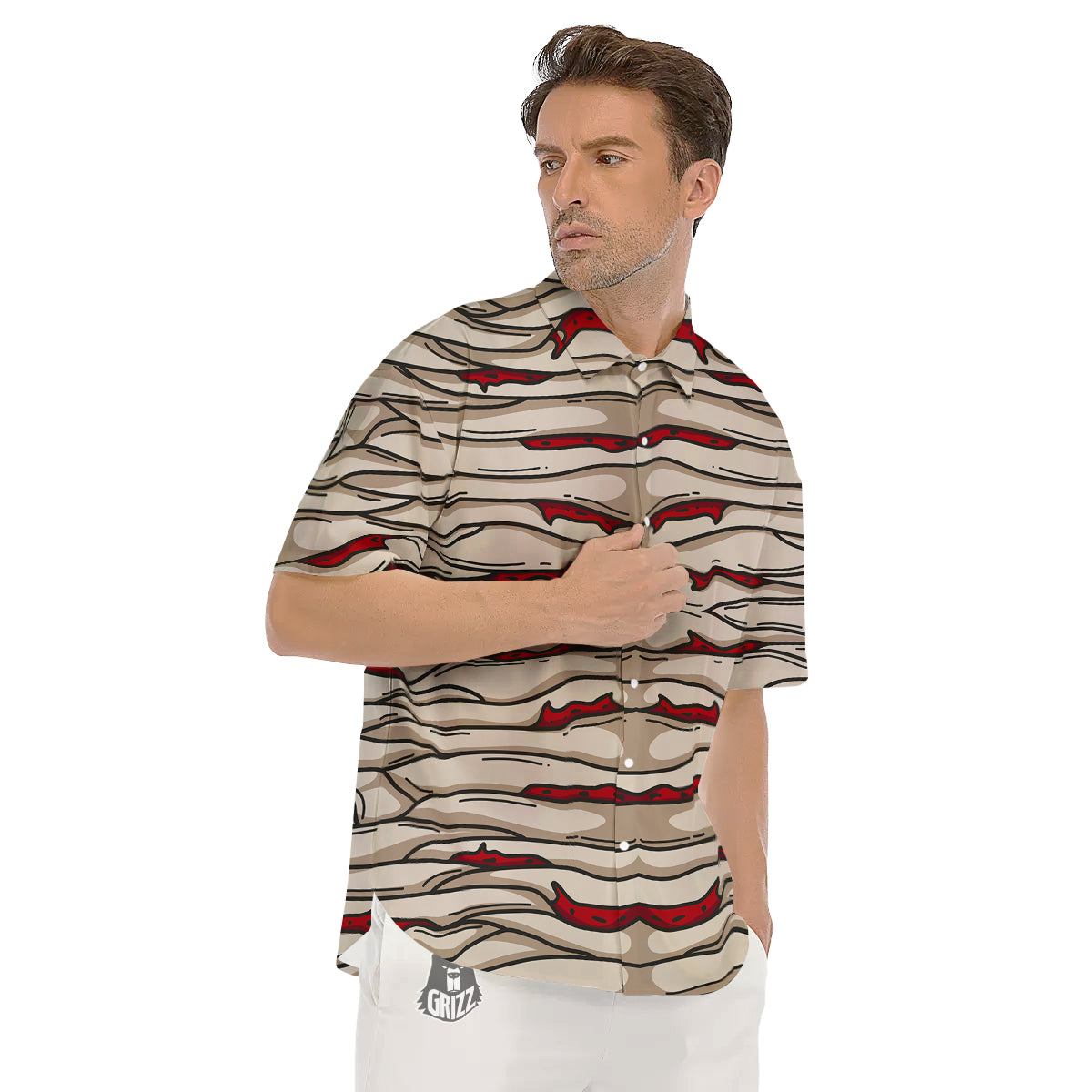 Mummy Bandage Print Pattern Men's Short Sleeve Shirts-grizzshop