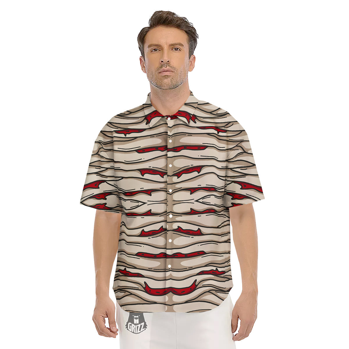 Mummy Bandage Print Pattern Men's Short Sleeve Shirts-grizzshop