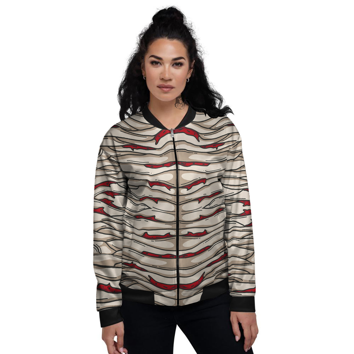 Mummy Bandage Print Pattern Women's Bomber Jacket-grizzshop