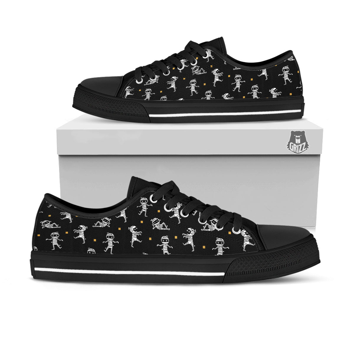 Mummy Cartoon Print Pattern Black Low Top Shoes-grizzshop