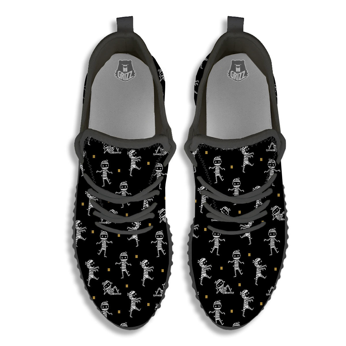 Mummy Cartoon Print Pattern Black Walking Shoes-grizzshop