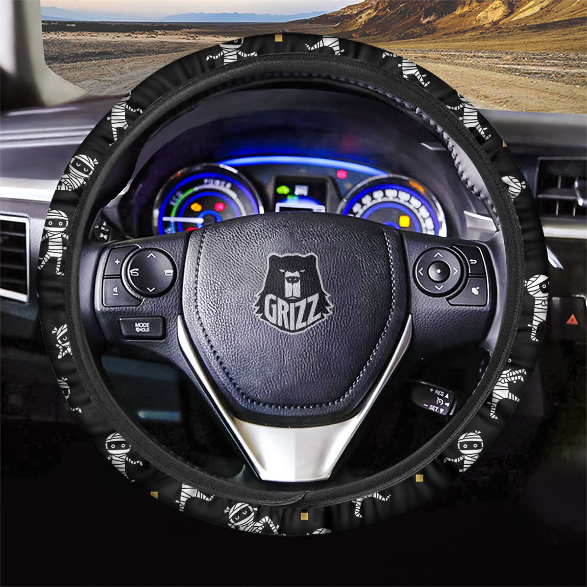 Mummy Cartoon Print Pattern Car Steering Wheel Cover-grizzshop