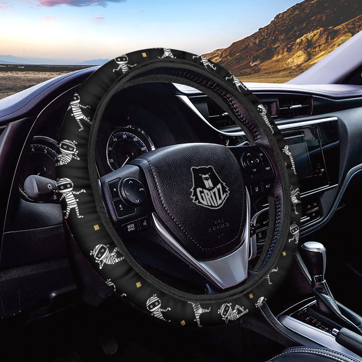 Mummy Cartoon Print Pattern Car Steering Wheel Cover-grizzshop
