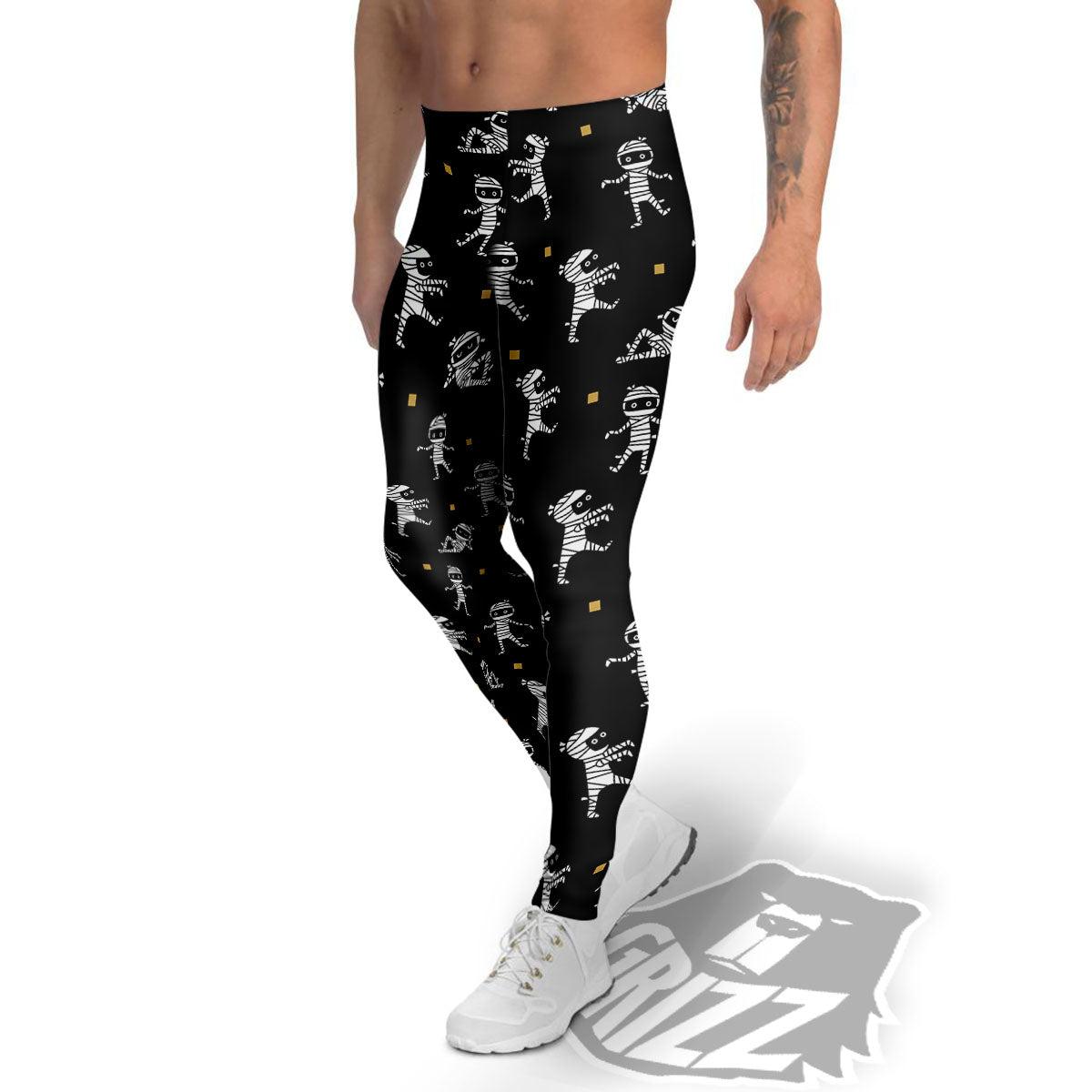 Mummy Cartoon Print Pattern Men's Leggings-grizzshop