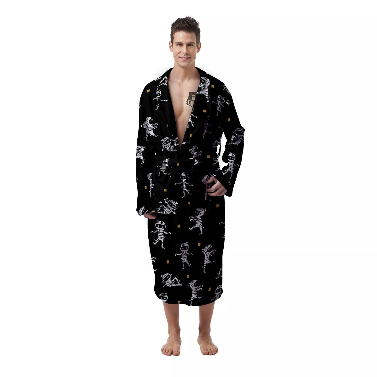 Mummy Cartoon Print Pattern Men's Robe-grizzshop
