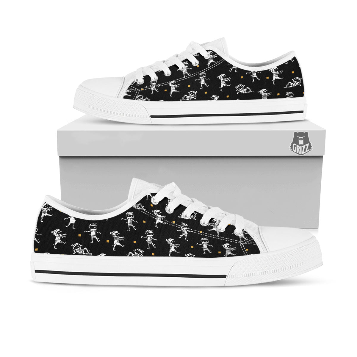 Mummy Cartoon Print Pattern White Low Top Shoes-grizzshop