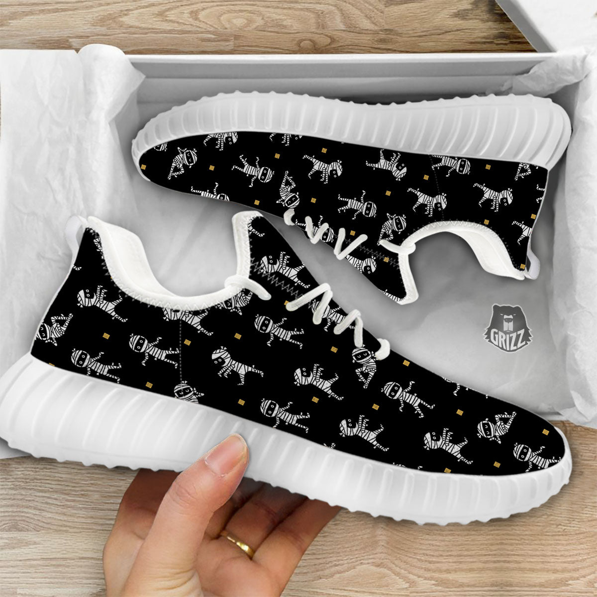 Mummy Cartoon Print Pattern White Walking Shoes-grizzshop