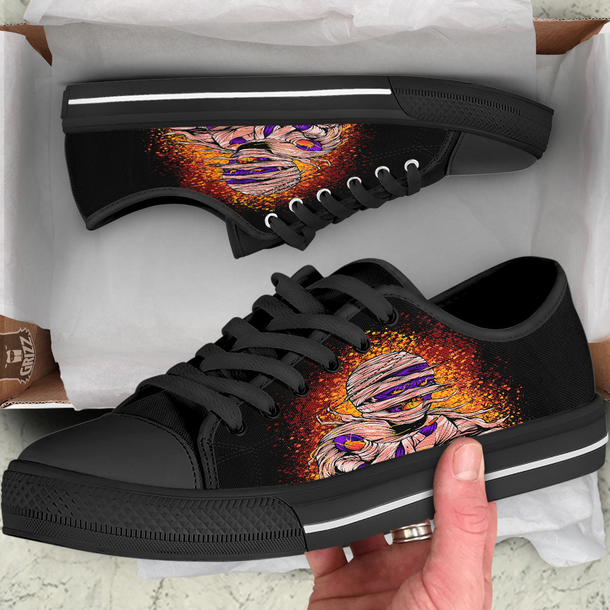 Mummy Halloween Print Black Low Top Shoes-grizzshop