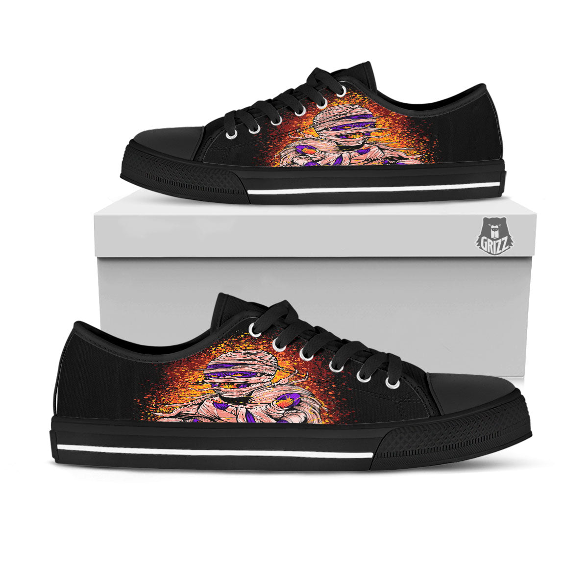 Mummy Halloween Print Black Low Top Shoes-grizzshop