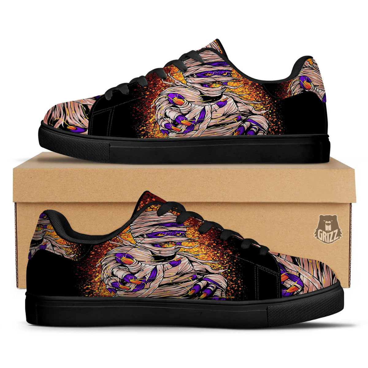 Mummy Halloween Print Black Low Top Sneakers-grizzshop