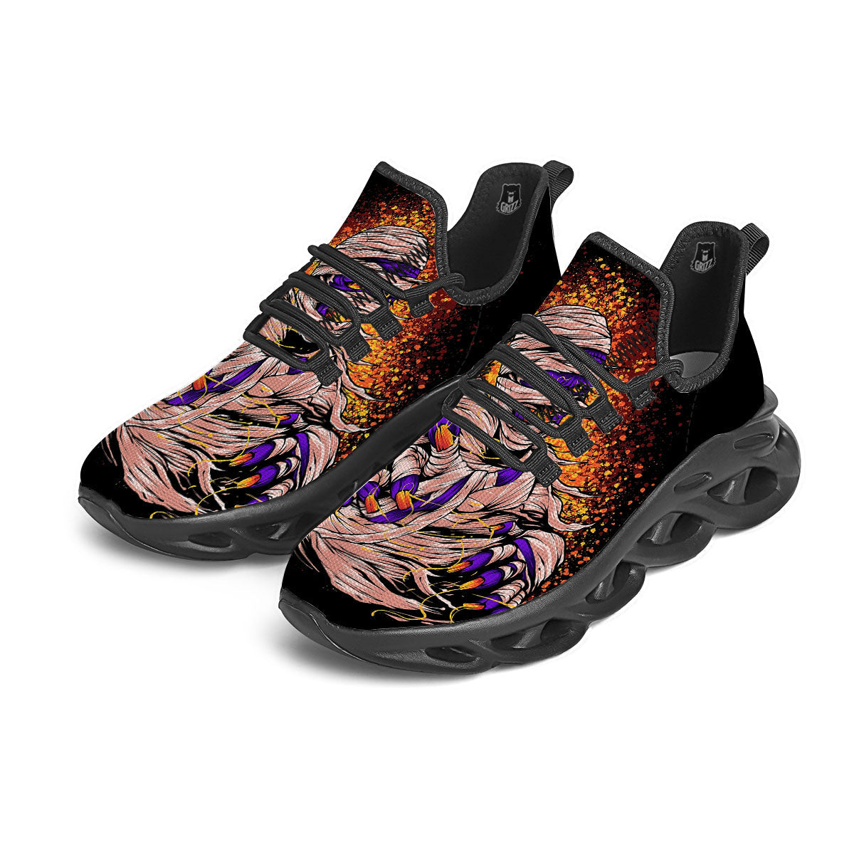 Mummy Halloween Print Black Running Shoes-grizzshop