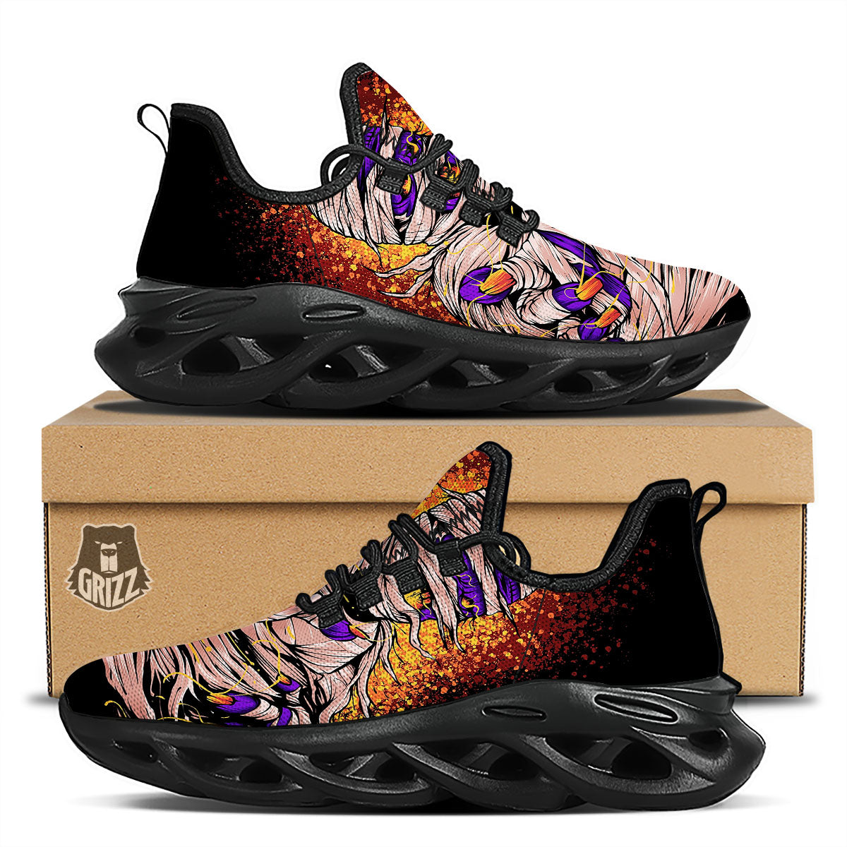 Mummy Halloween Print Black Running Shoes-grizzshop