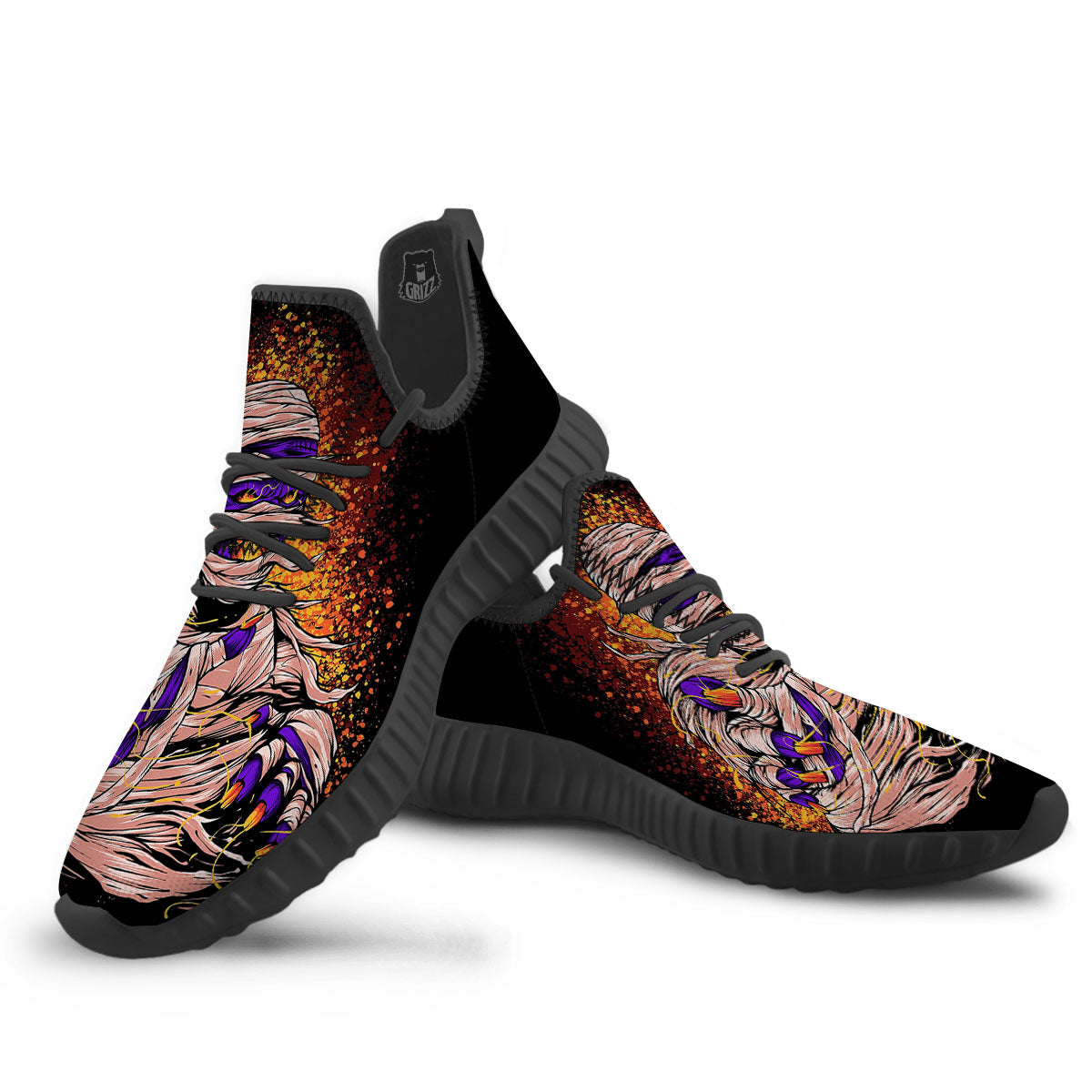 Mummy Halloween Print Black Walking Shoes-grizzshop