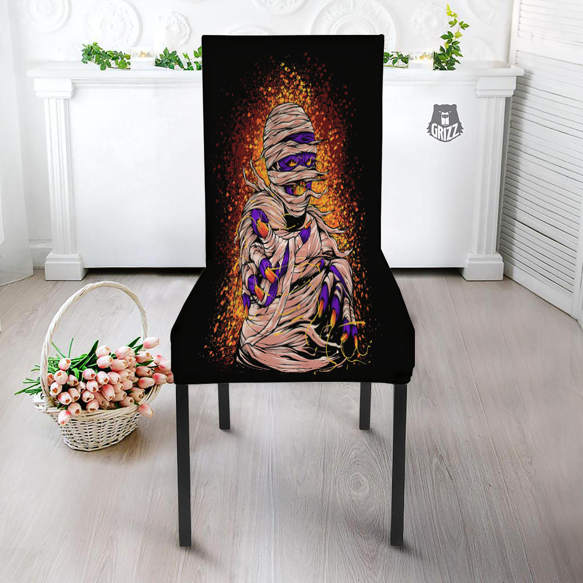 Mummy Halloween Print Dining Chair Slipcover-grizzshop