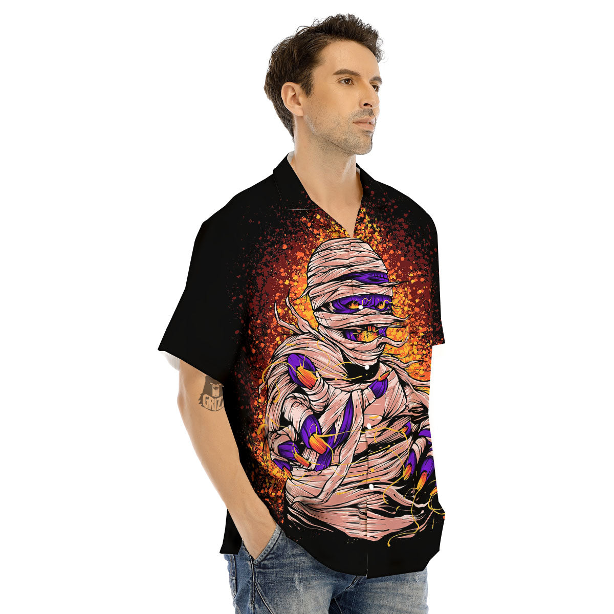 Mummy Halloween Print Men's Hawaiian Shirt-grizzshop