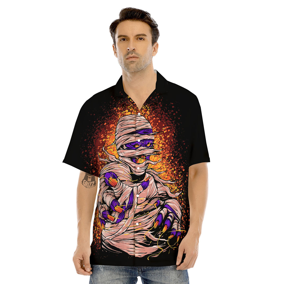 Mummy Halloween Print Men's Hawaiian Shirt-grizzshop