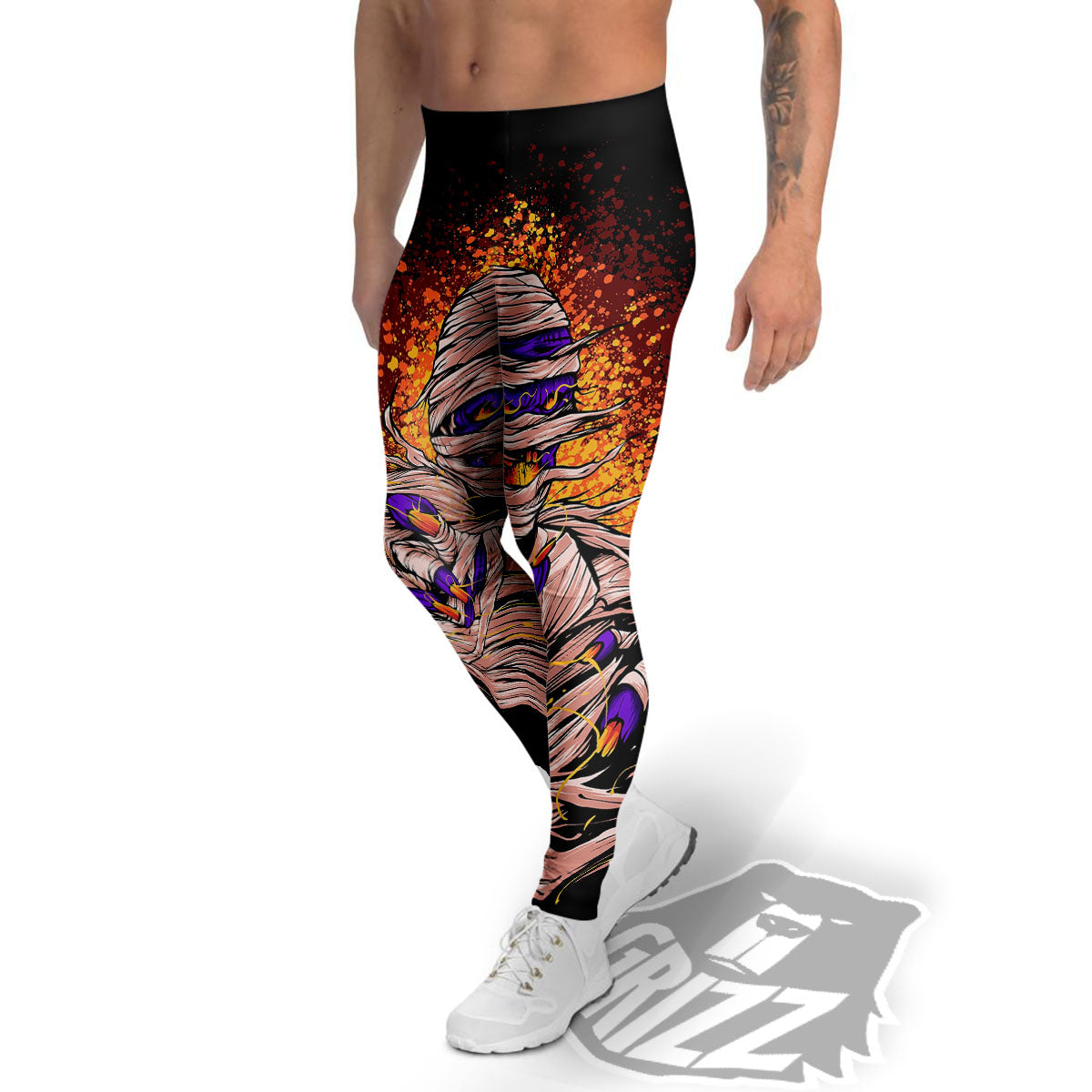 Mummy Halloween Print Men's Leggings-grizzshop