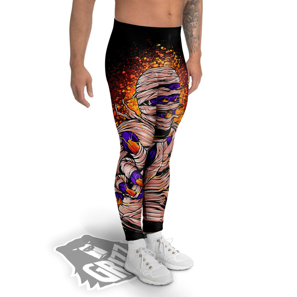 Mummy Halloween Print Men's Leggings-grizzshop