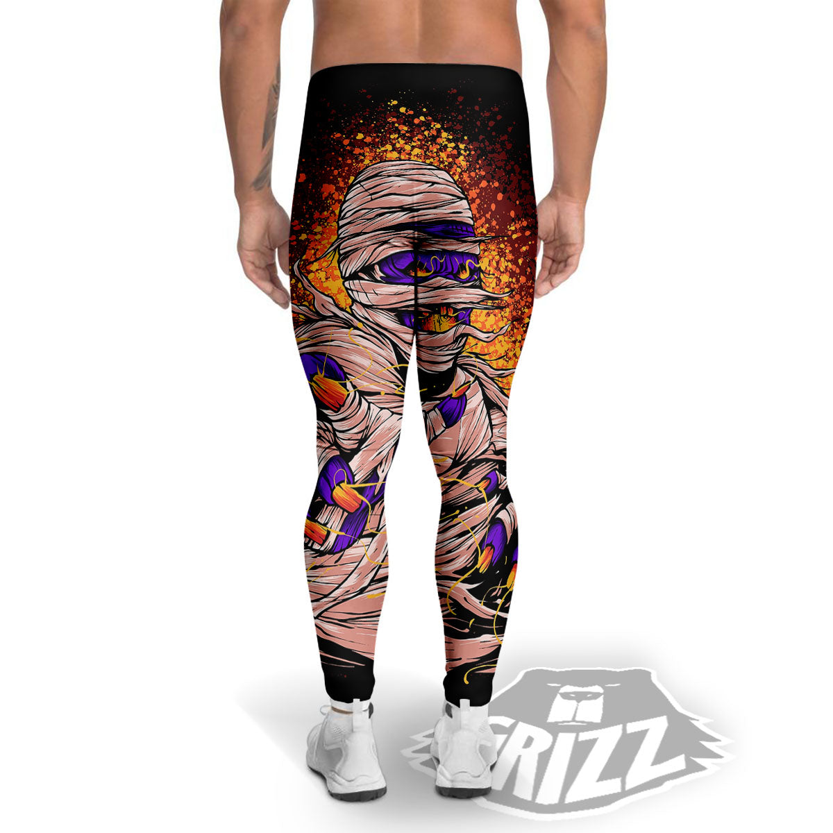 Mummy Halloween Print Men's Leggings-grizzshop
