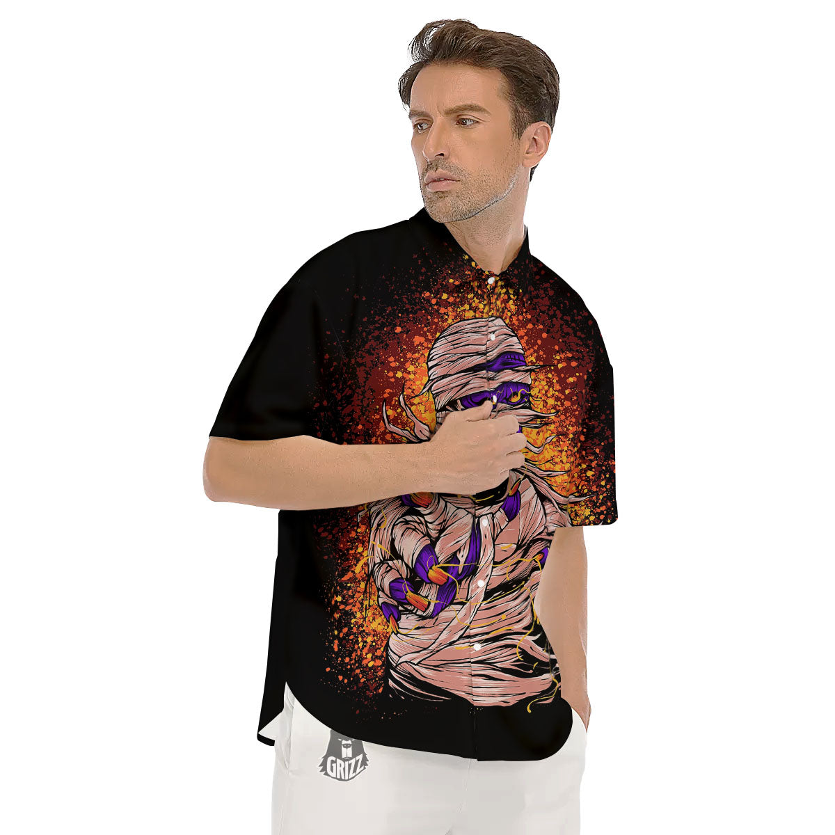Mummy Halloween Print Men's Short Sleeve Shirts-grizzshop