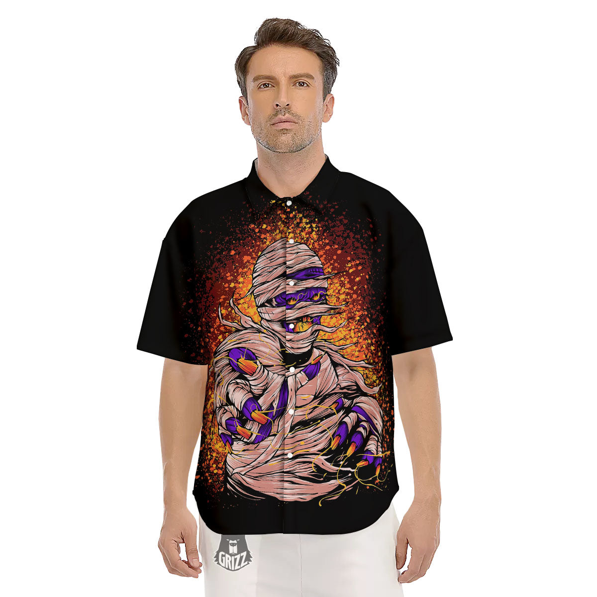 Mummy Halloween Print Men's Short Sleeve Shirts-grizzshop
