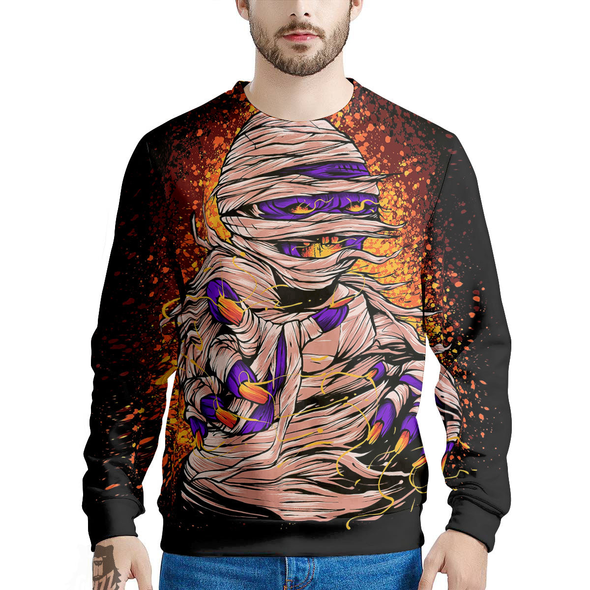 Mummy Halloween Print Men's Sweatshirt-grizzshop