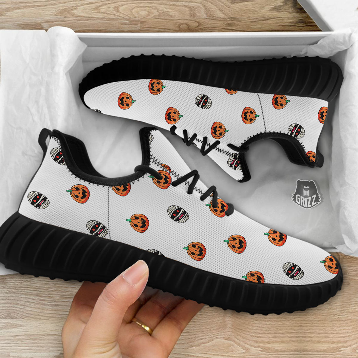 Mummy Halloween Print Pattern Black Walking Shoes-grizzshop