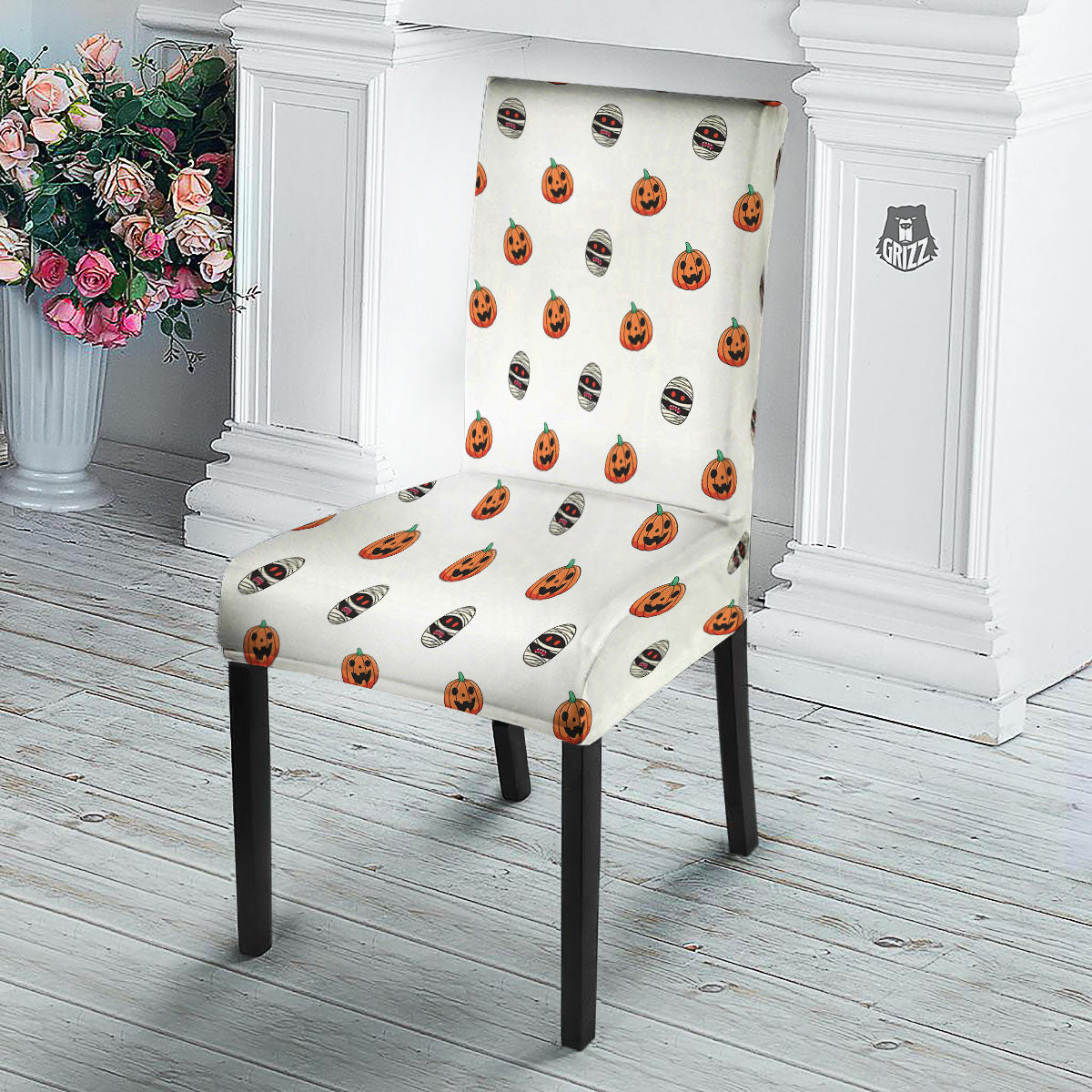 Mummy Halloween Print Pattern Dining Chair Slipcover-grizzshop