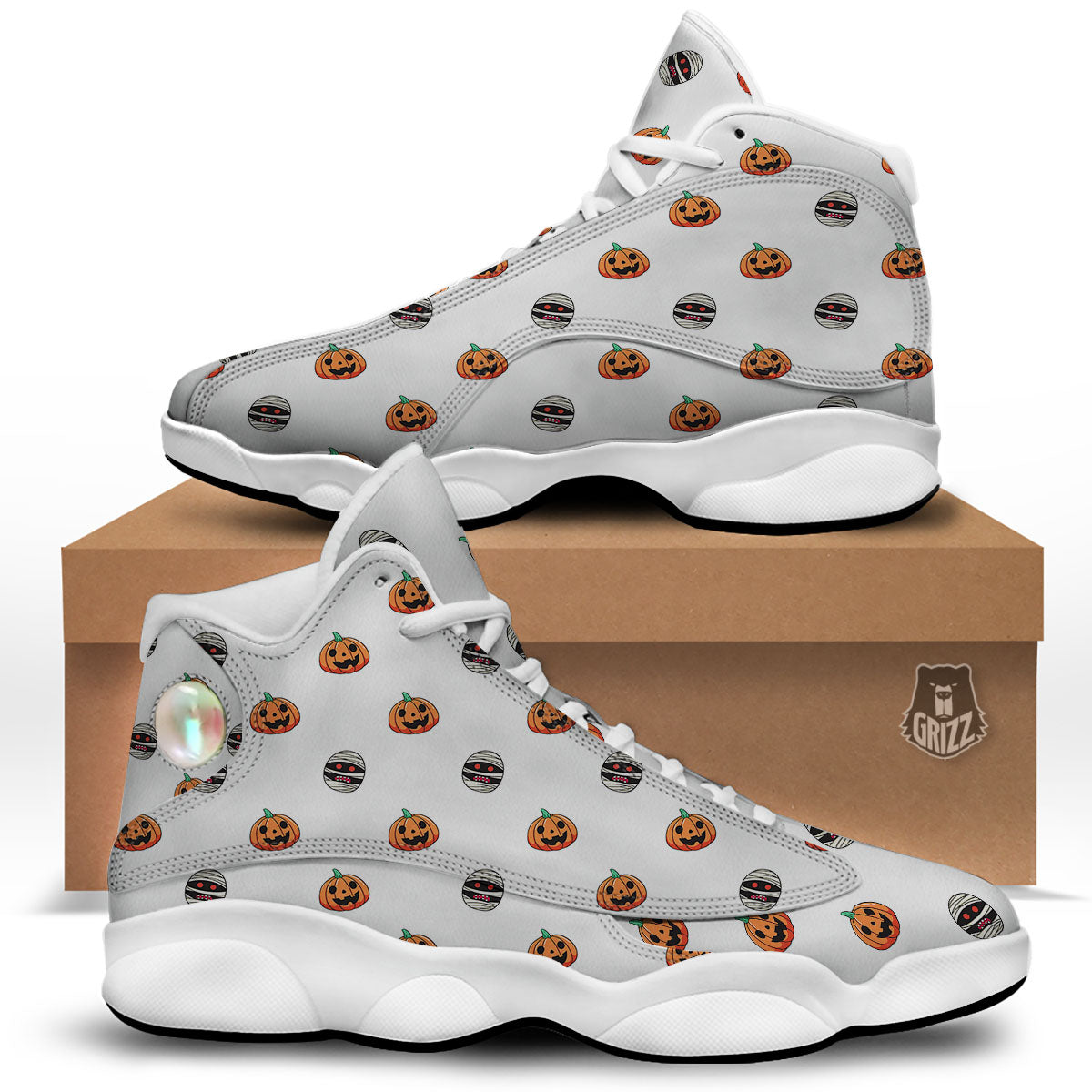 Mummy Halloween Print Pattern White Basketball Shoes-grizzshop