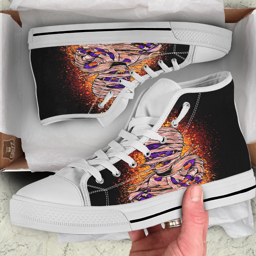 Mummy Halloween Print White High Top Shoes-grizzshop