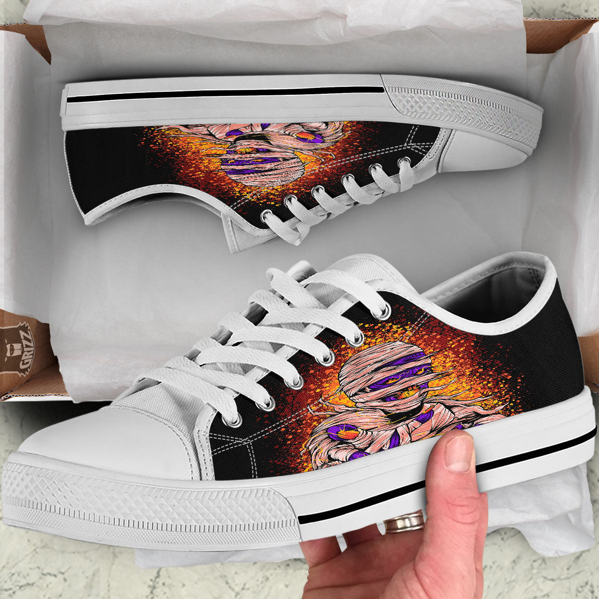 Mummy Halloween Print White Low Top Shoes-grizzshop