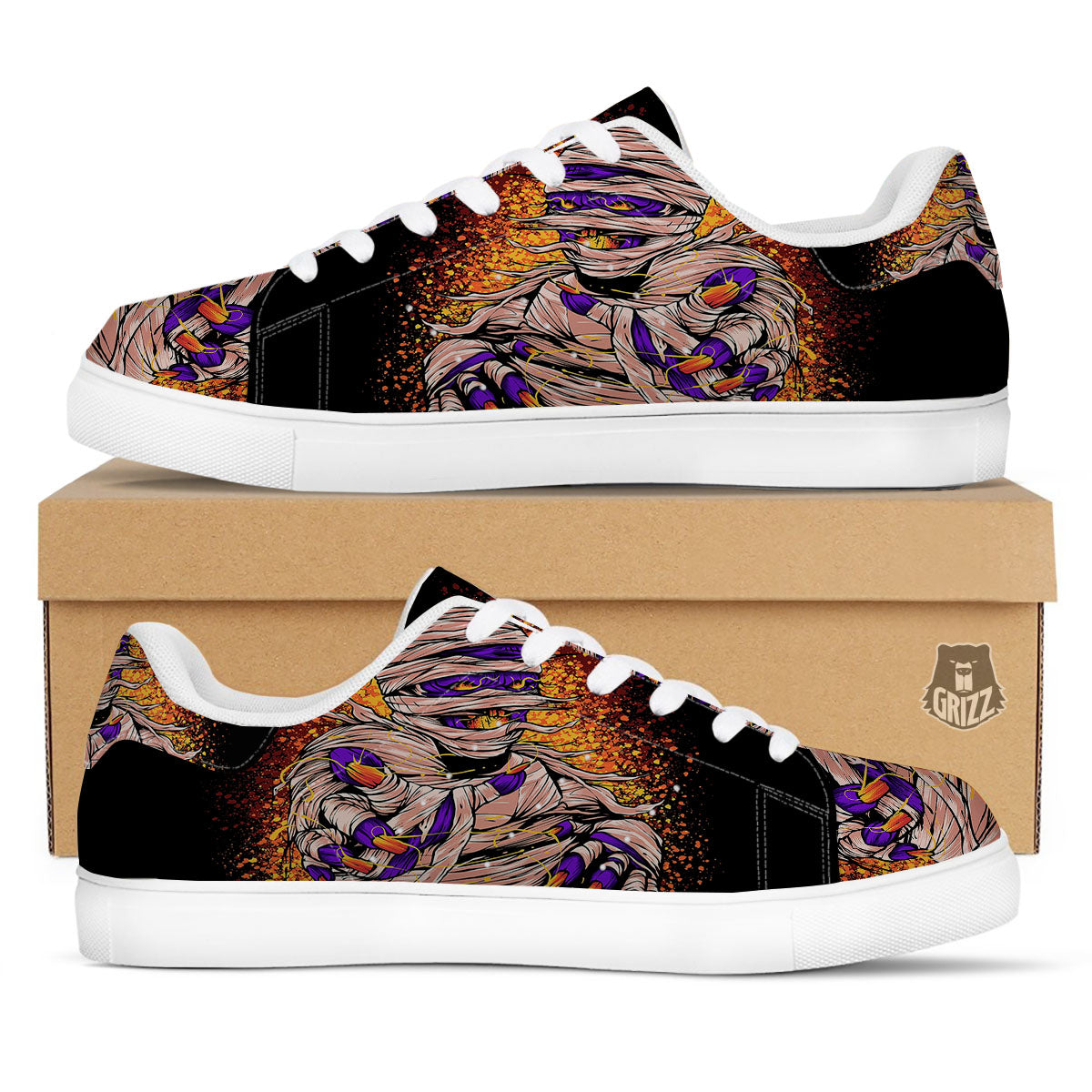 Mummy Halloween Print White Low Top Sneakers-grizzshop