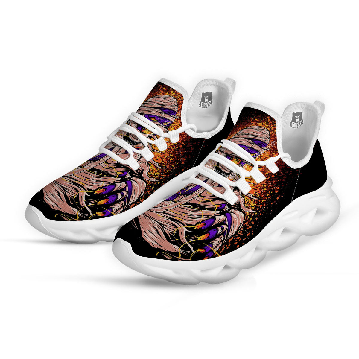 Mummy Halloween Print White Running Shoes-grizzshop