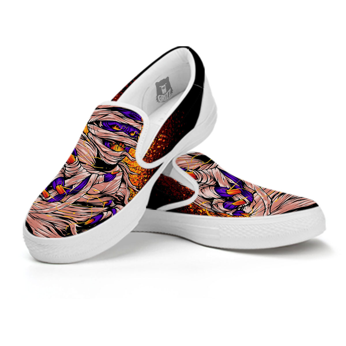 Mummy Halloween Print White Slip On Shoes-grizzshop